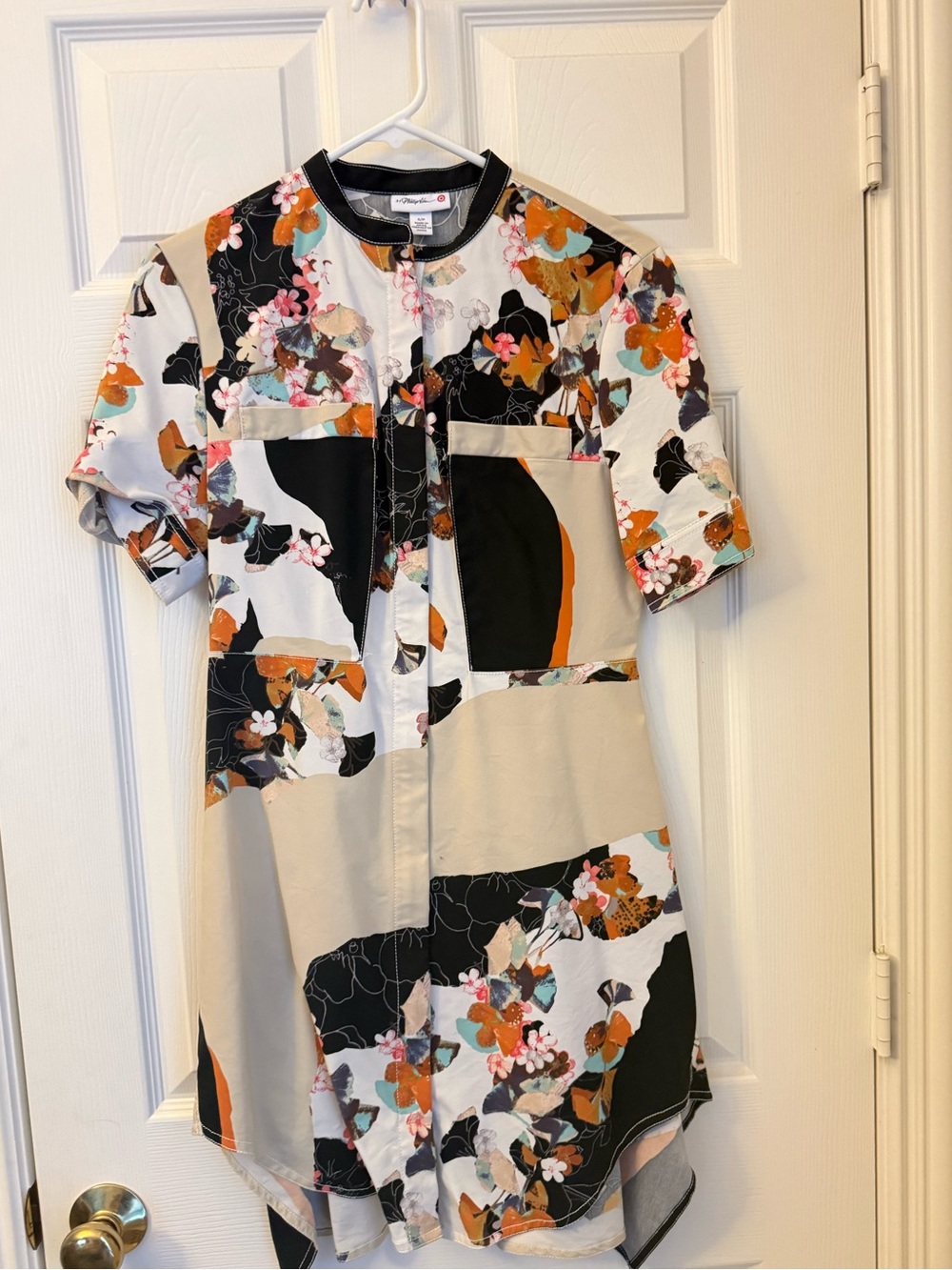 Floral Patchwork Short-Sleeve Shirt Dress - Neutral Multi